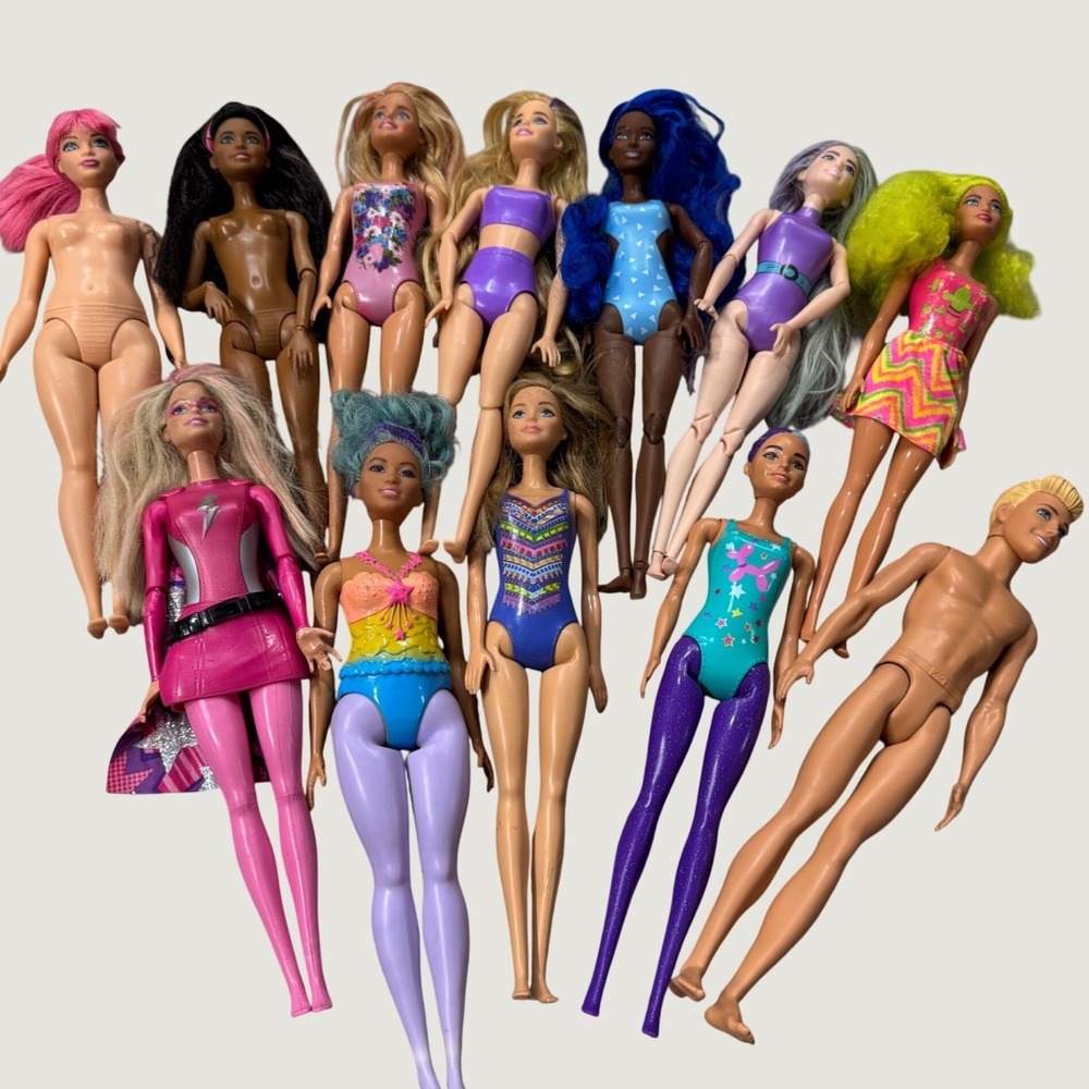 Mattel Barbie & Ken Doll Lot 12pc Diverse Body Types Hair Colors Mixed Fashion